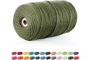 POZEAN Macrame Cord 3mm, 3 mm Macrame Cord – 220 Yards (About 200m), 100% Natural Cotton Macrame Yarn for Wall Hanging, Plant Hangers, DIY Crafts Knitting, Christmas Wedding Decorative (Olive Drab)