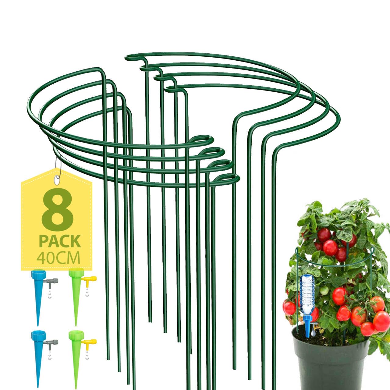 8 Pack Half Round Garden Plant Support Stakes, Metal Bow Type Flower Supports Ring Cage with 4 Self Watering Spikes for Peonies, Hydrangea, Interlinking to Make Garden Border, Rows, Circles(25x40cm) — image 1