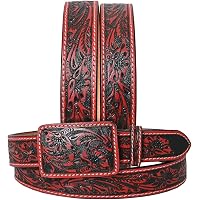 5731 Women\'s Floral Western Belts Oval Buckle Vintage Leather Burgundy RoseSeek Women main image 3