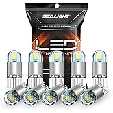 SEALIGHT 194 LED Bulb 6000K White, License Plate Light, Dome Light, T10 168 2825 W5W 3030 Bright Chips Wedge for Replacement 