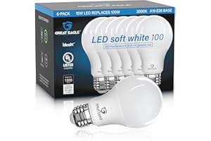 GREAT EAGLE LIGHTING CORPORATION Great Eagle A19 LED Light Bulbs 100 Watt Equivalent - UL Listed - Soft White 3000K LED Light Bulbs, 15W Non-Dimmable, 1500 Lumens (6 Pack)