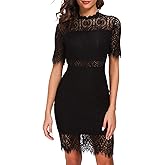 Zalalus Women's Elegant High Neck Short Sleeves Lace Cocktail Party Dress