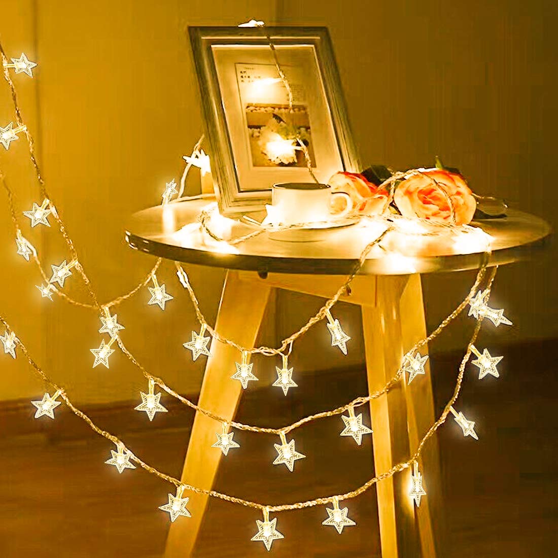 Magicfun Star String Lights, 50 LEDs Fairy Lights Battery, Christmas Light, Operated for Wedding, Birthday, Holidays, Rooms, Indoor or Outdoor Decoration, Warm White