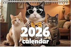 2026 Cat Calendar Wall | Hangable Monthly Calendar Cat Theme | Coil Binding, Jan - Dec 2026, Wall Planner for Home Decor Livi