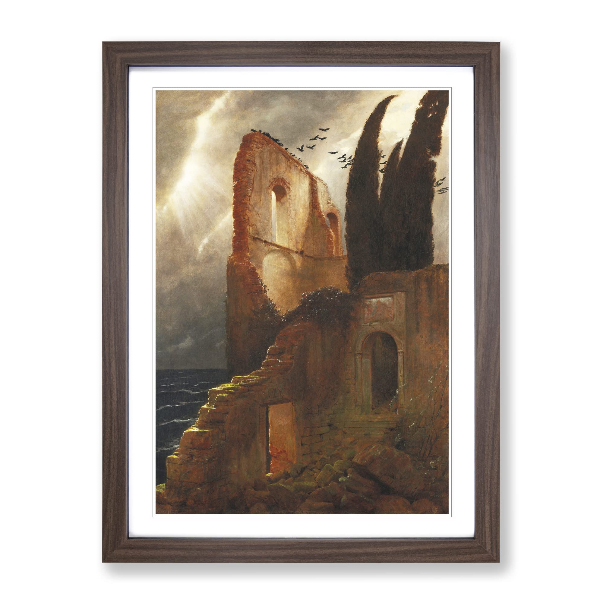 Ruin By The Sea By Arnold Bocklin Classic Painting Framed Wall Art Print, Ready to Hang Picture for Living Room Bedroom Home Office Décor, Walnut A3 (34 x 46 cm)