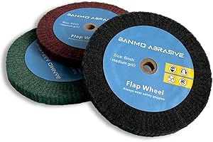 Banmo Abrasive 6 Inch Bench Grinder Polishing Wheel 150mm x 13mm Non-Woven Polishing Burnishing Wheel Nylon Wire Drawing Abrasive Flap Wheel for Stainless Steel Copper 3PCS Red Green Gray
