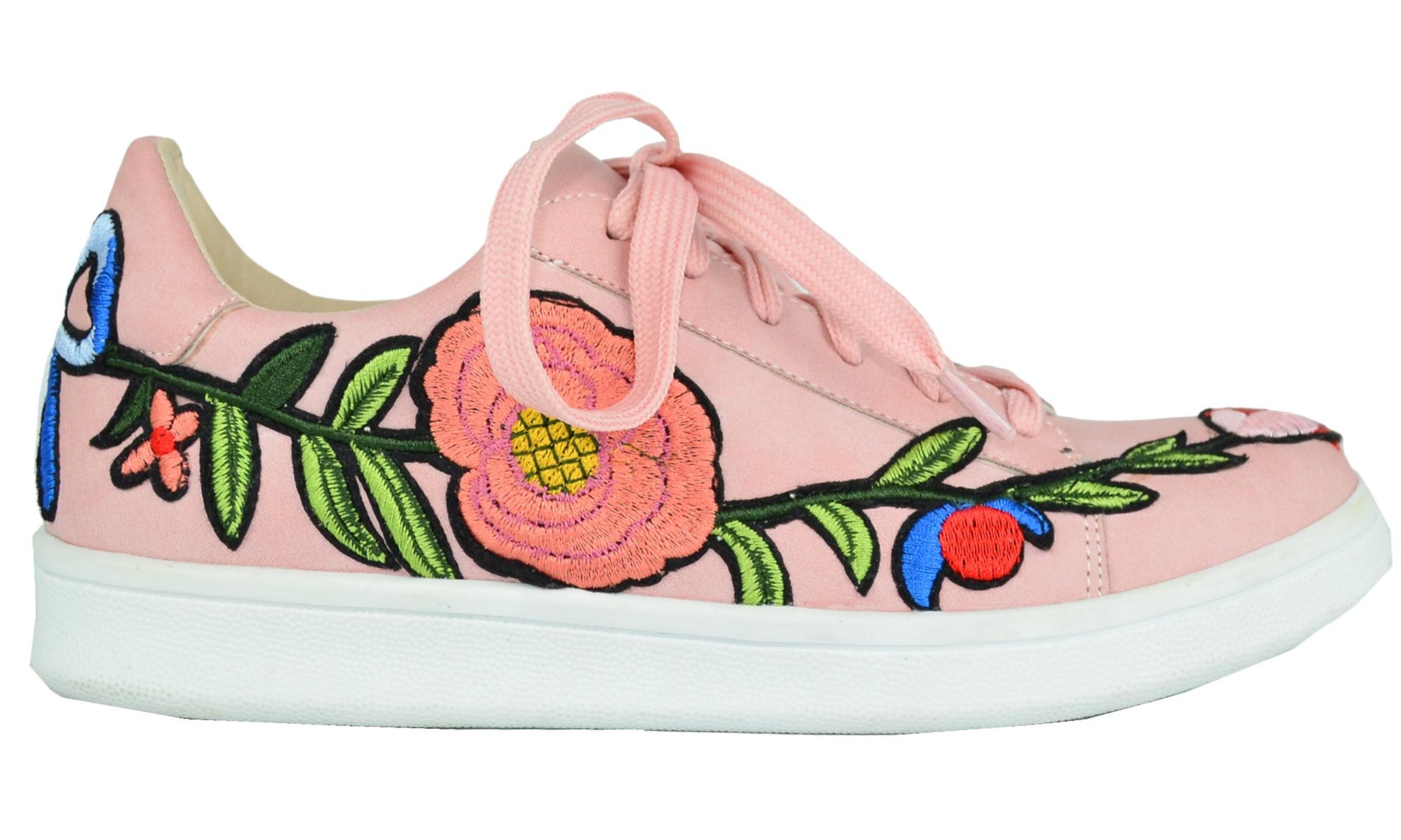 Chase & Chloe Women's Floral Embroidered Fashion Sneaker (10 B(M) US, Pink) - Image 3