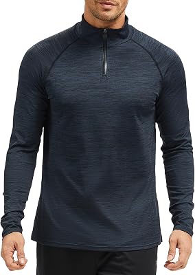 Haut à Manches Longues pour Homme, avec Demi-Zip et Col Montant, Sweat pour la Course, la Randonnée, la Salle de Sport, Décontracté, Noir Bleu, XXL