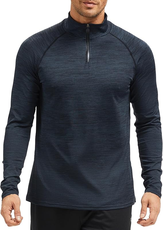 Haut à Manches Longues pour Homme, avec Demi-Zip et Col Montant, Sweat pour la Course, la Randonnée, la Salle de Sport, Décontracté, Noir Bleu, XXL — photo 1 sur 6
