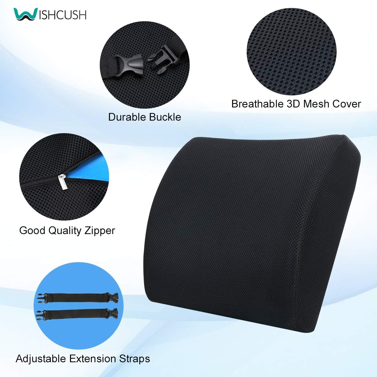 Wishcush Lumbar Support Pillow for Chair, Memory Foam Back Cushion for Car with Breathable 3D Mesh Cover and Ergonomic Shape Specially Designed for Lower Back Pain and Pressure Relief : Office Products