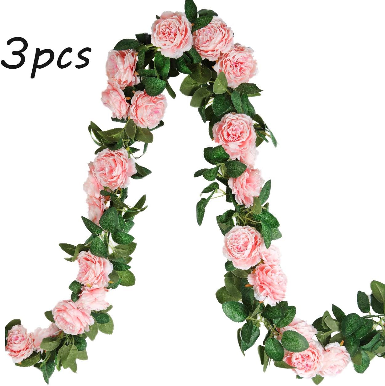 SHACOS 3pcs Artificial Flower Garland 3 Strand 6.0 m Fake Rose Garland Flower Vines for Wedding Party Home Garden Pink - Image 5