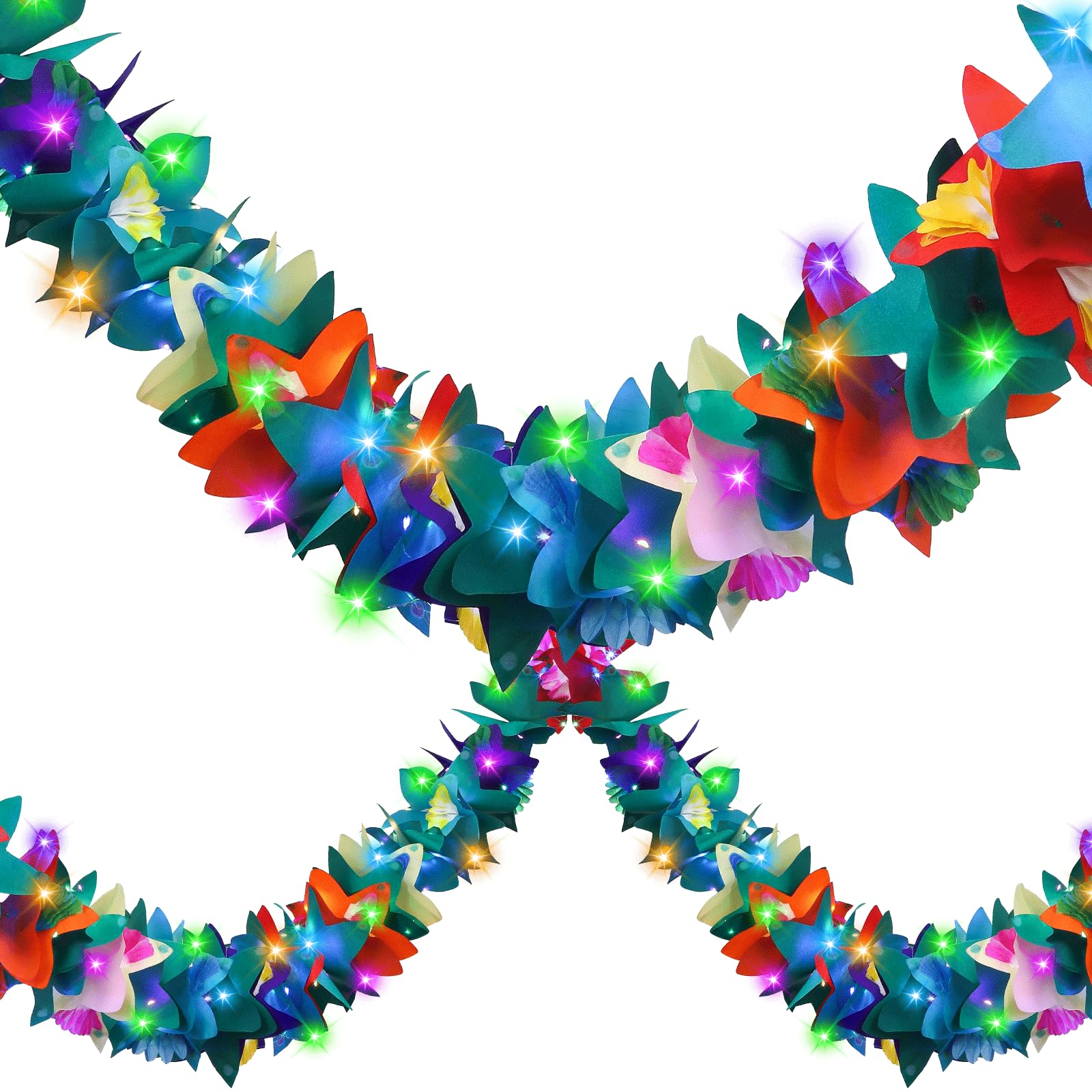 Photo 1 of 6pcs Tropical Flower Garland Light up Hawaiian Paper Tissue Flower Banner for Hawaiian Luau Summer Party Decorations Colorful Luau Flower Garlands for Hawaiian Beach Luau Aloha Jungle Party Supplies