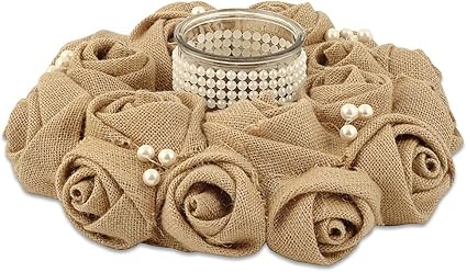 Centrotavola Natalizi Con Juta.Disraeli Centrotavola Candeliere In Juta Con Rose E Perle O34xh10 5cm Amazon It Fai Da Te