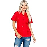 Mojito Collection Women's Cotton Blend Classic Short Sleeve 4-Pocket Guayabera