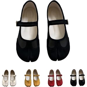 Women's Tabi Mary Janes Split Toe Flats, Adjustable Strap Suede Ballet Shoes, Comfortable Walking Footwear for Daily Travel