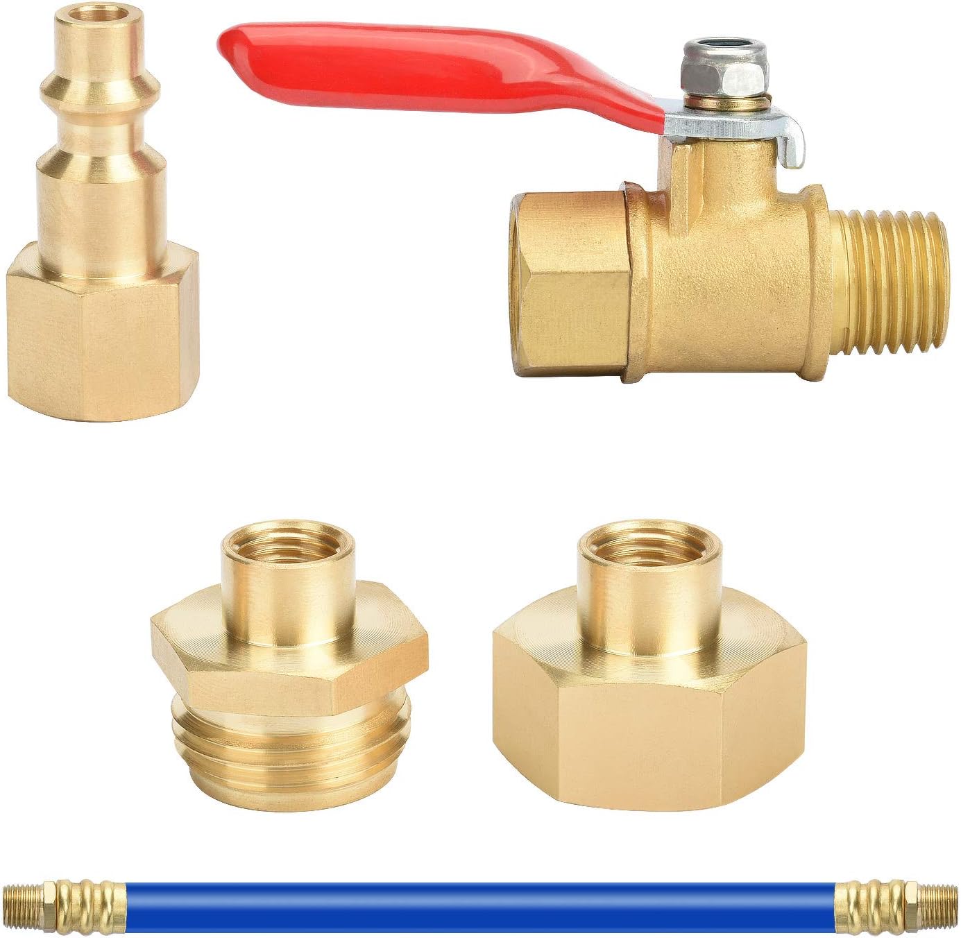Astarye Brass 12" Winterize Sprinkler System RV Motorhome Boat Camper, Compressor Quick-Connect Plug To 3/4" Garden Hose Faucet Blow Out Adapter Fitting with Valve