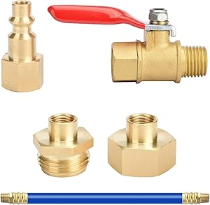 Astarye Brass 12" Winterize Sprinkler System RV Motorhome Boat Camper, Compressor Quick-Connect Plug To 3/4" Garden Hose Faucet Blow Out Adapter Fitting with Valve