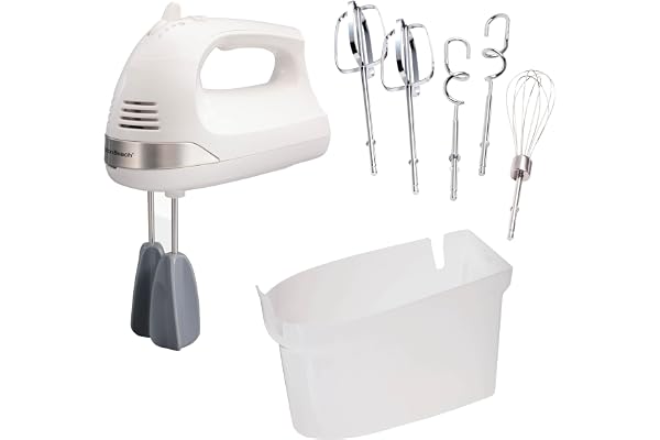Hamilton Beach 6-Speed Electric Hand Mixer for Baking, 275W, Easy Clean Beaters, Dough Hooks, Whisk, Snap-On Storage Case, Wh