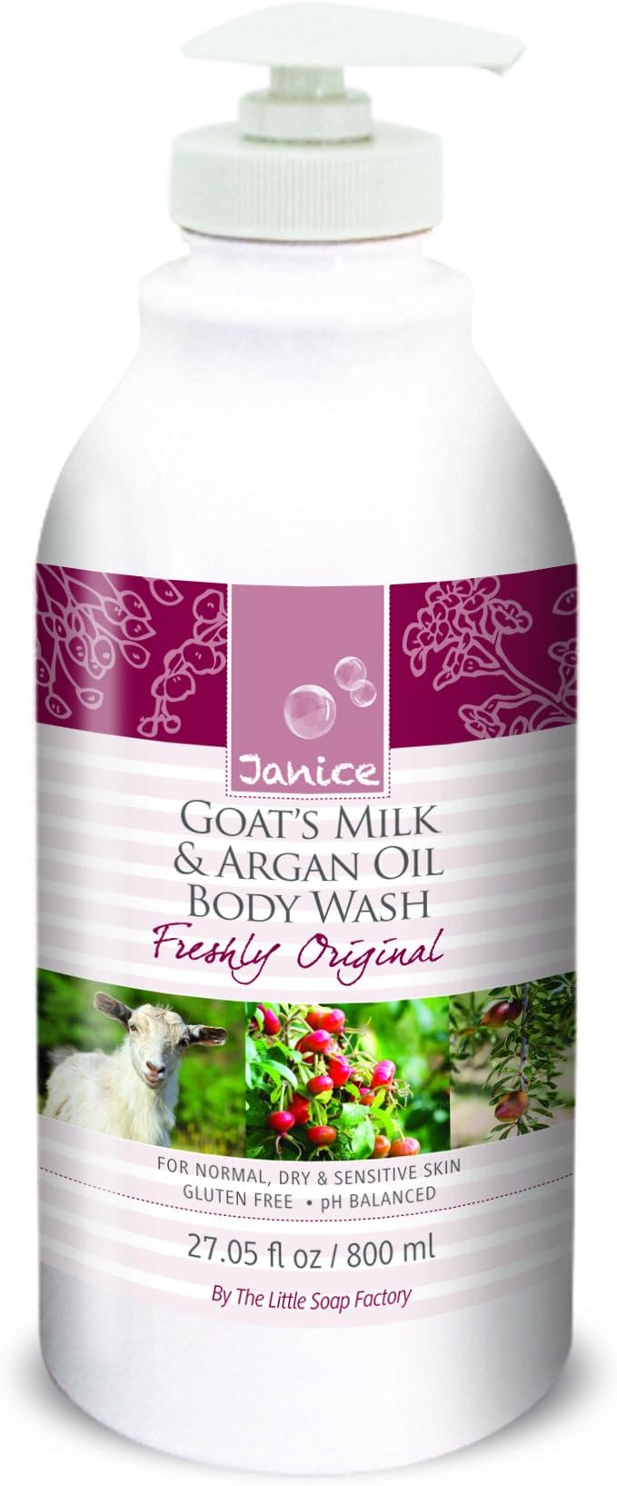 Janice Goat's Milk and Argan Oil Body Wash, Freshly Original, 27.05 Fluid Ounce