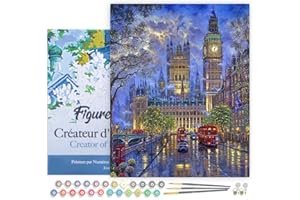 Figured'Art Paint by Numbers for Adults with Frame London in The Dusk 16"x20" - Craft Art Painting DIY Kit Canvas Already Stretched on a Wooden Frame