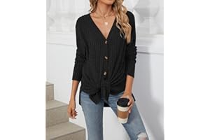 Womens Long Sleeve Knit Sweater Open Front Cardigan Lightweight Button Down Outerwear Fall Fashion Tie Front Knot Tops
