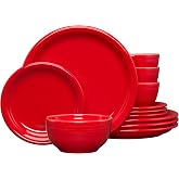 Fiesta&reg; Bistro Coupe 12-Piece Dinnerware Set &ndash; Durable Ceramic, Lead-Safe, Dishwasher/Microwave/Oven Safe &ndash; Made in USA Dinnerware - Scarlet