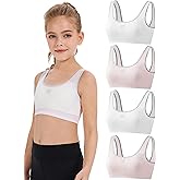 UWBNECP Training Bra for Girls 10-16 with Non Removable Pads Seamless Cotton Girls Sports Bras 4 Pack