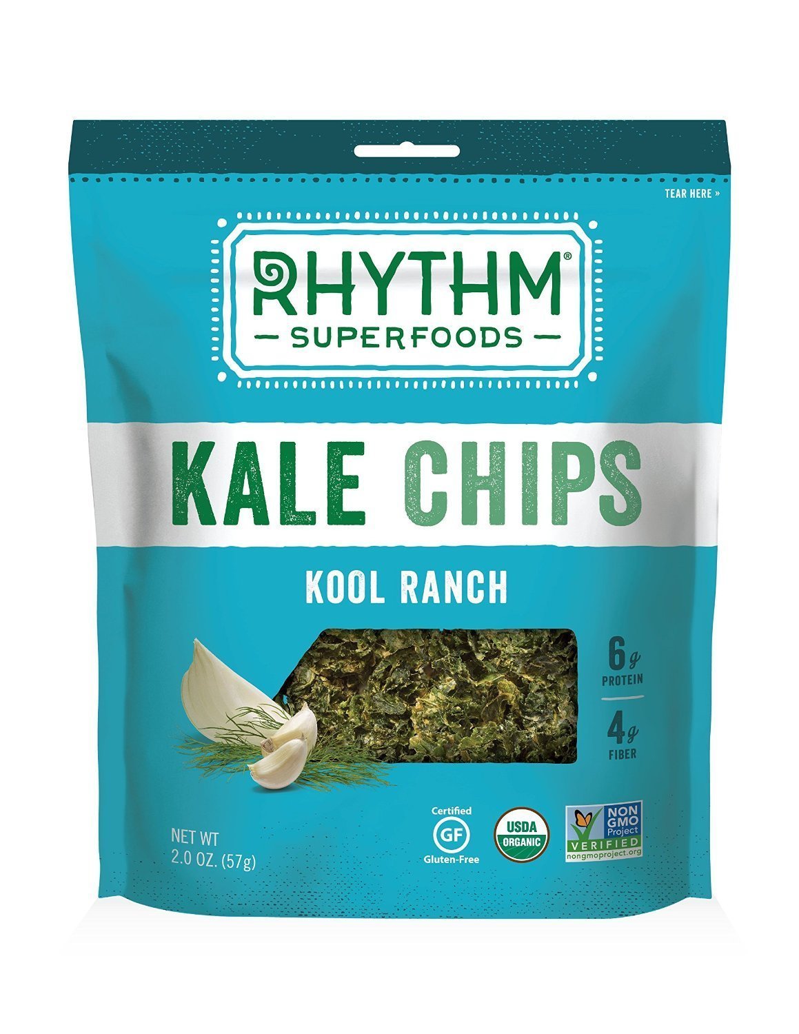 Rhythm Superfoods Kool Ranch Kale Chips, 2-Ounce (Pack of 4)