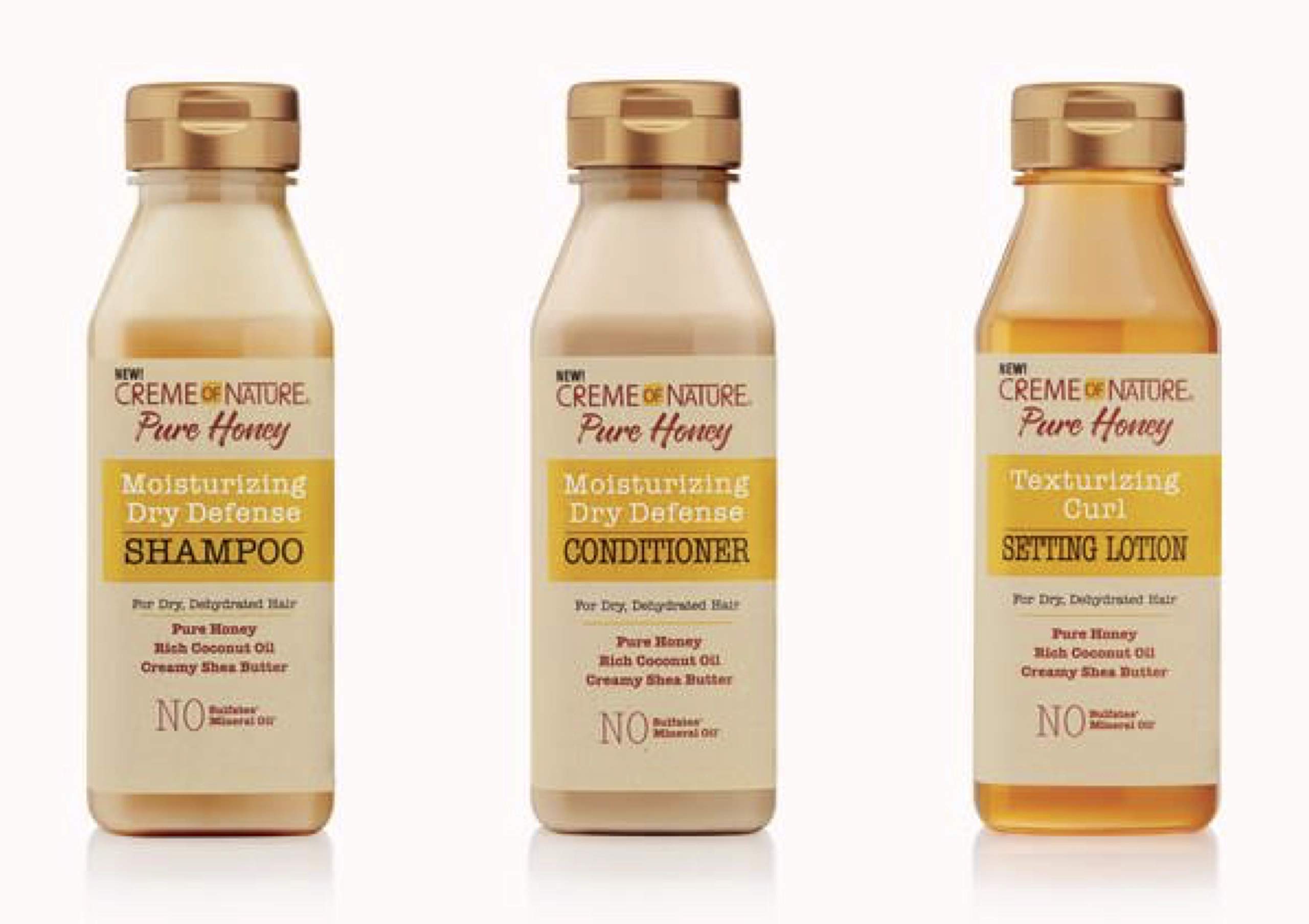 Creme of Nature Hair Care Set of 3 - Moisturizing Dry Defence Shampoo, Conditioner & Setting Lotion with Honey, 12oz/355ml each - Sulphate Free, No Mineral Oil