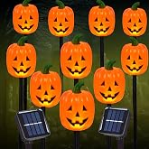 BRIGHTDECK Halloween Pumpkin Stake Lights, Set of 10 Decorative Solar Pumpkin Lights, Waterproof Halloween Decorations for Outdoor Garden and Yard