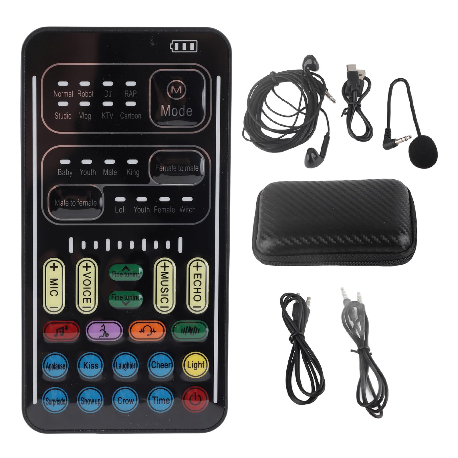 I9 Voice Changer Set, Portable Handheld Microphone Voice Changer, with 8 Different Sounds and Sound Effects, LED Lights, Plug and Play, for Mobile Phone PC (English Version)