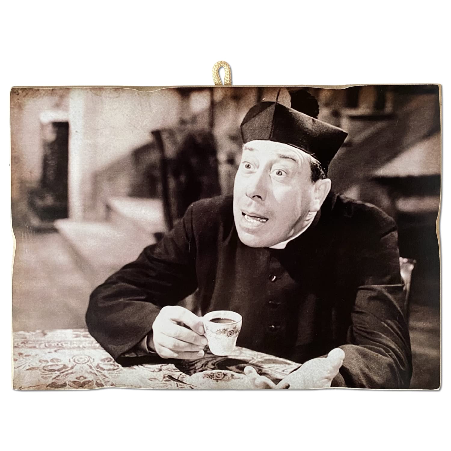 KUSTOM ART CUCUCUBA Picture Picture Vintage Style Series Actors & Coffee Don Camillo (Fernandel) Print on Wood 18x25 cm.