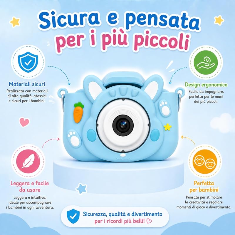 KidsCamera Bibi el Conejo 2K – Cámara fotográfica para niños a partir de 3 años con tarjeta de memoria de 4 GB incluida, fotos, vídeos, juegos y filtros – Primera cámara digital regalo cumpleaños niña