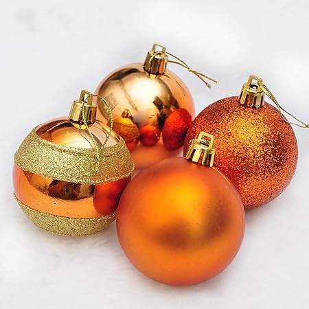 Solmore 4pcs 6cm Painted Gold Powder Mixed Type Christmas Light Ball Painted San Ball Decorative Gift Cinnamon
