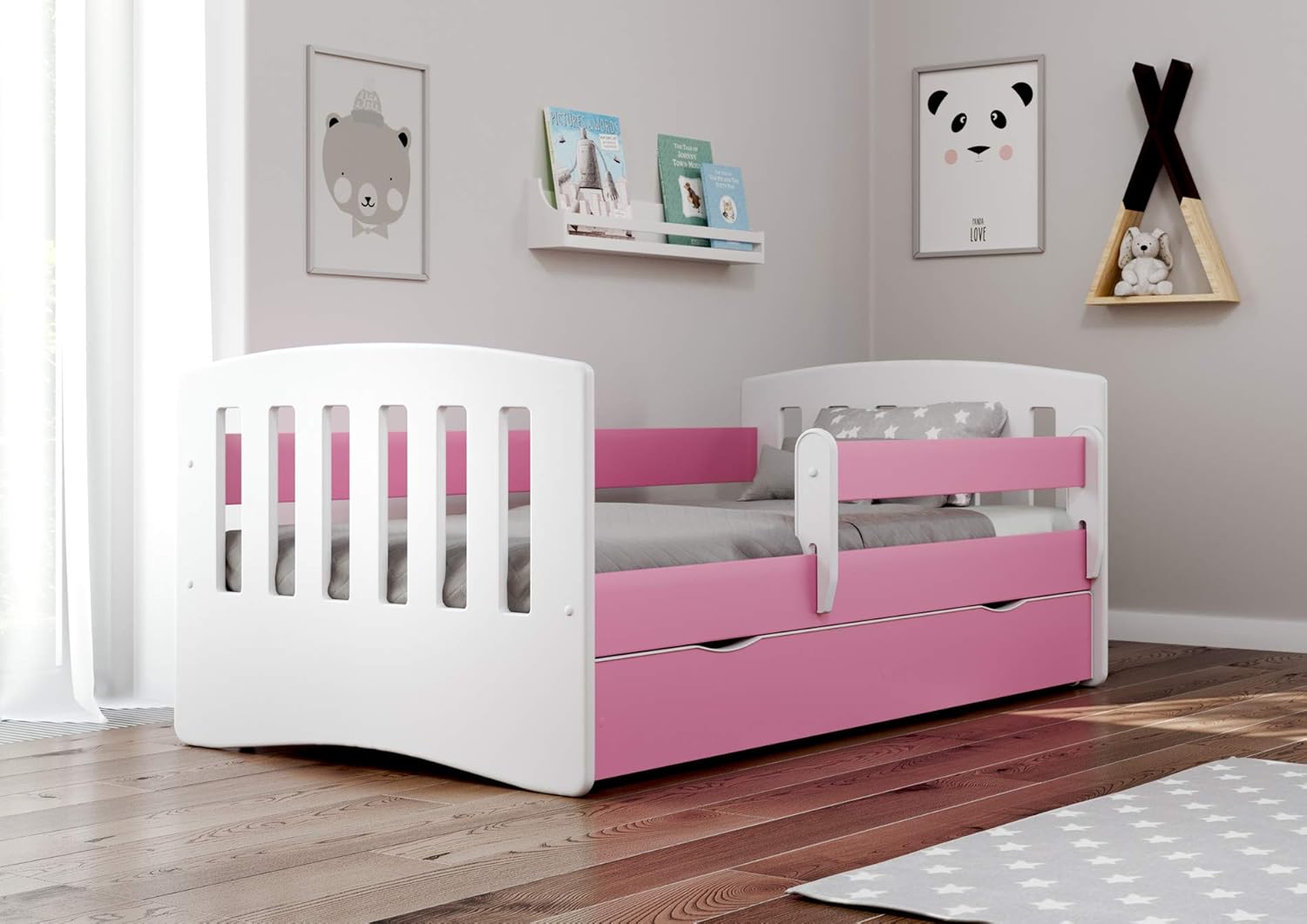 Parfait Pour Les Garcons Et Les Filles Lit Enfant Lit Enfant Junior Lit Simple Pour Enfant Avec Matelas Et Tiroir Sous Lit Inclus Classique Peintures Ecologiques Utilisees Bebe Puericulture Lits Cages