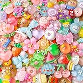 FINGCRO 60Pcs Mixed Colors Slime Charms Assorted Cute Jelly Embellishments Bulk, Flatback Ornament Charms for Phone Junk Cases,Hairpins Scrapbooking Crafting & DIY Decoration