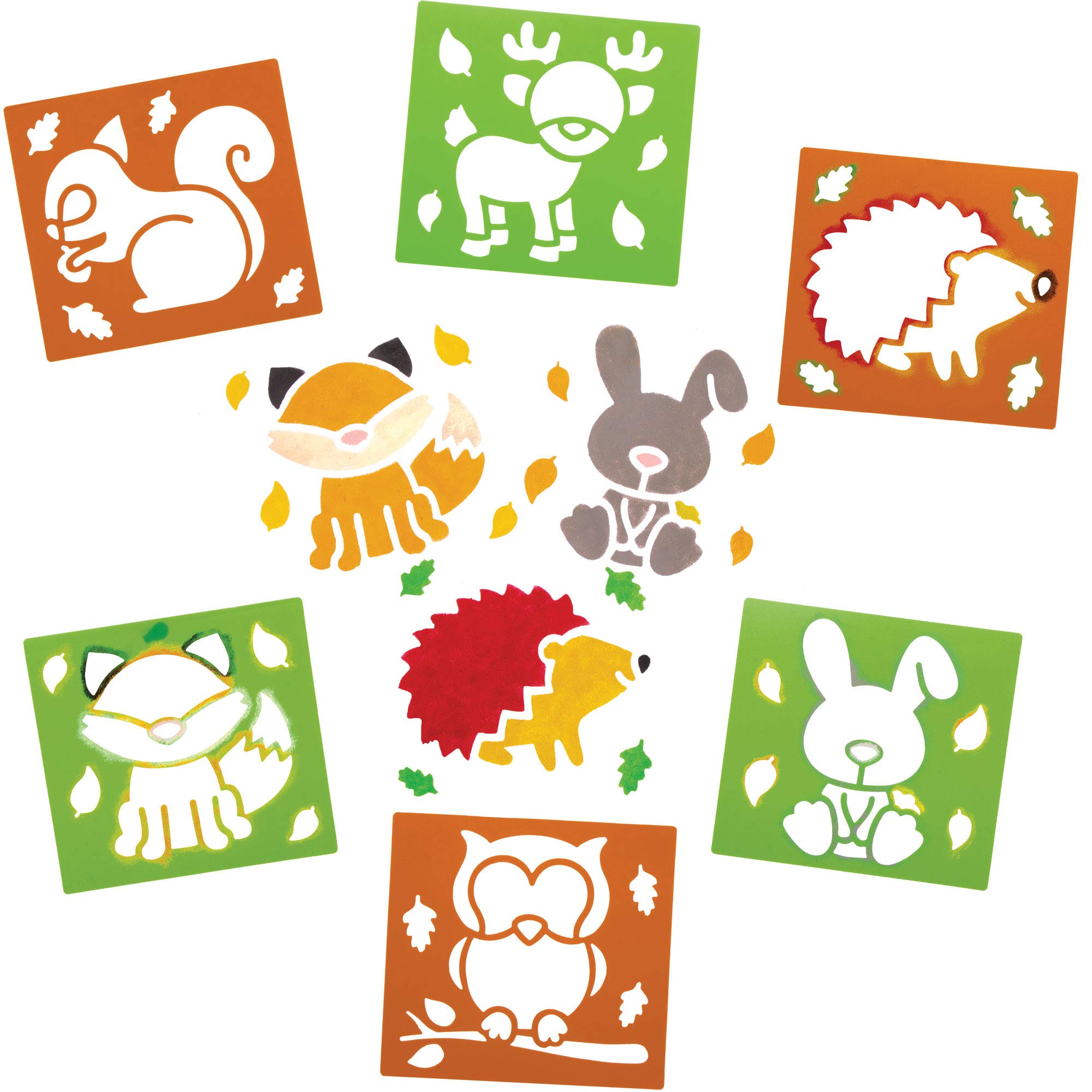 Baker Ross AW896 Woodland Animal Stencils, Arts and Crafts for Kids (Pack of 6), Brown & Green