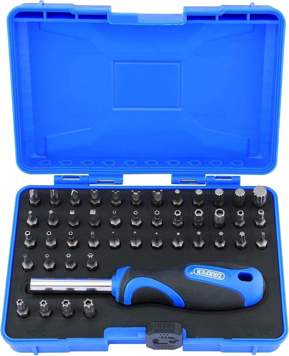 Draper 45 Piece Security Screwdriver Set 25mm 1/4 inch Bits Magnetic Driver Kit