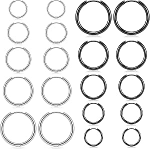 ONESING 10 Pairs Mens Hoop Earrings Stainless Steel Silver/Black Mens Earrings Hoop Hypoallergenic Huggie Hoop Earrings for M