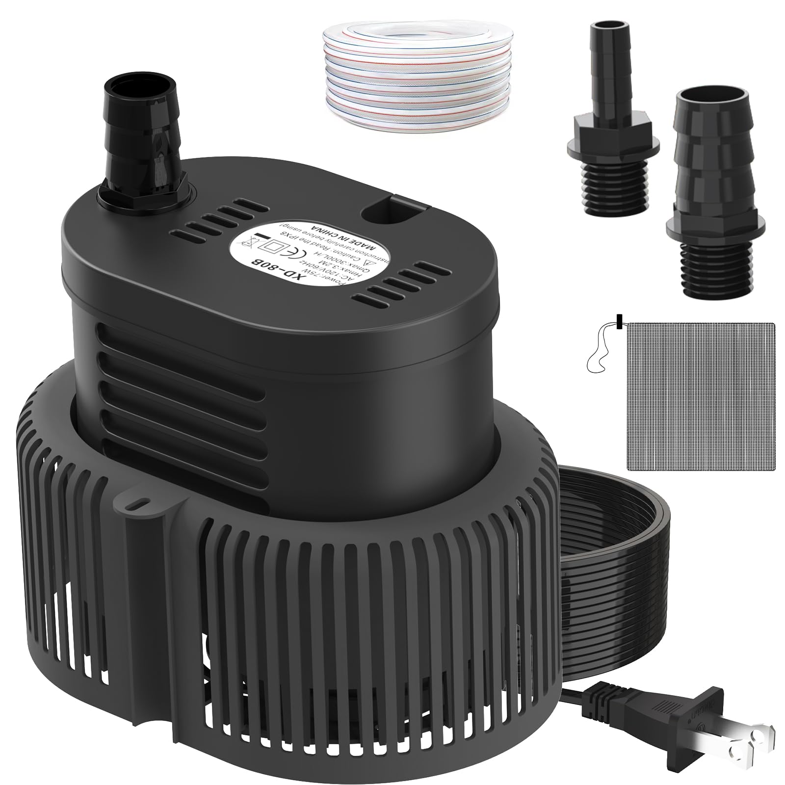Photo 1 of Pool Cover Pump Above Ground - Submersible Sump Pump, Swimming Water Removal Pumps, with Drainage Hose & 25 Feet Extra Long Power Cord, 850 GPH inGround, 3 Adapters Black