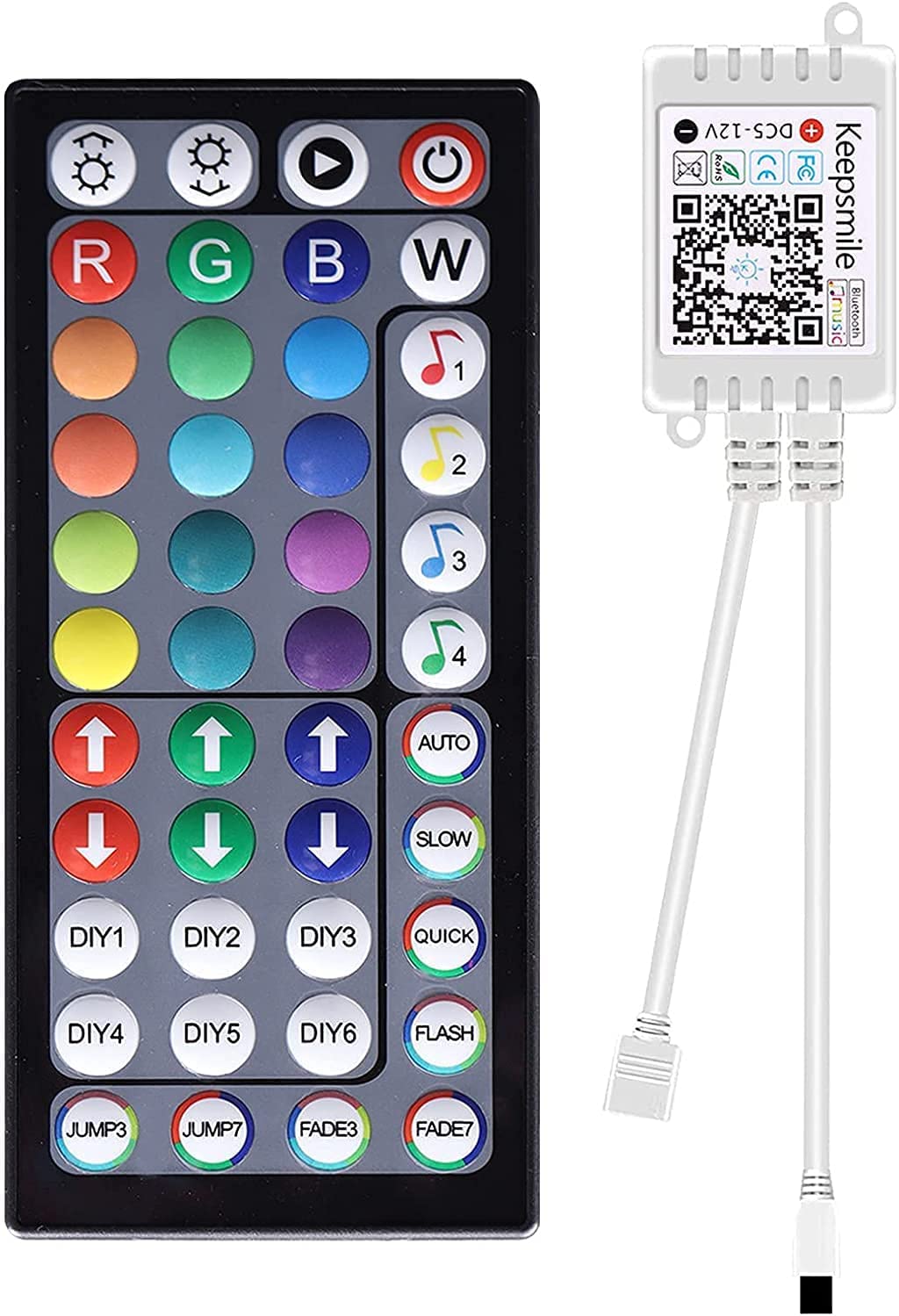 LATKRUU Led Strip Lights 44-Key IR Remote Control+ Controller, Suitable for RGB 5050 Led Strip (1 Ports)