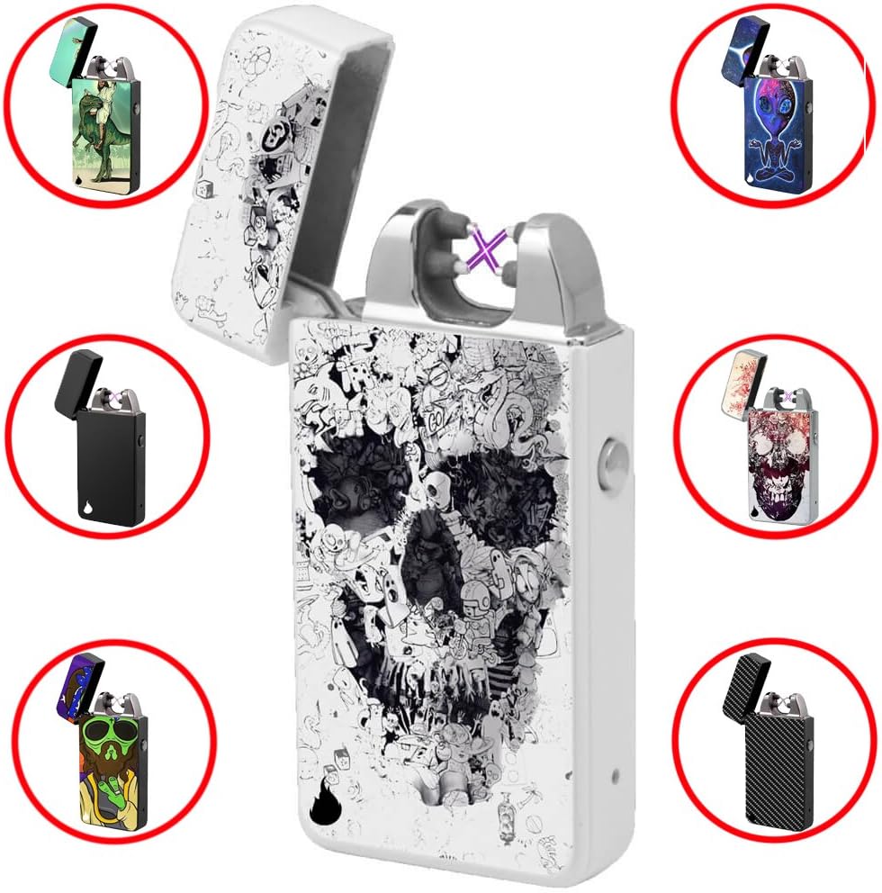 Electric Lighter -The Flame X- USB Lighter Electronic Cigarette Coil Lighter USB Rechargeable Windproof Flameless Plasma Beam With Elegant Box (Psycho Skull)