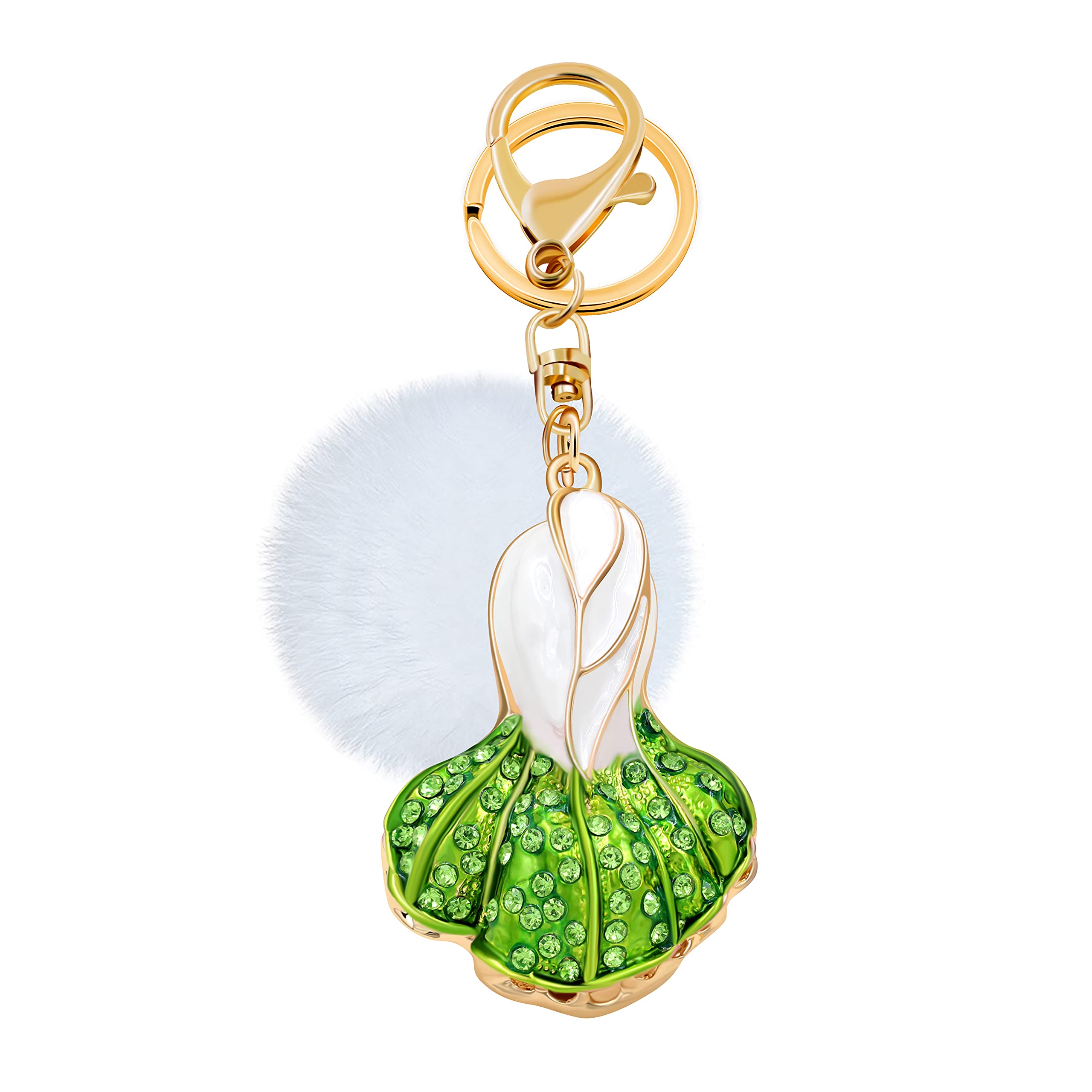Uloveido Big 3D Sparkling Cabbage Shape Charm Green Rhinestone Keychains for Women