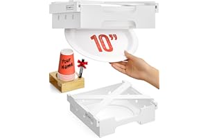 HOMEY PANDA 2-in-1 Bamboo 10-Inch Paper Plate Dispenser Under Cabinet & Mark Your Cup and Drink Up Cup Holder, Paper Plate Storage, Paper Plate Holder Under Cabinet (for 10 Inches Plates, White)