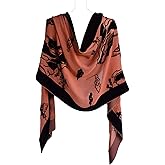 JJcollection Silk Base Burn-out Velvet Shawl,73" Lx21 W,Ancient Art,Coral/Black