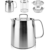 ZYODUOB 304 Stainless Steel Oil Filter Pot, 2L Bacon Grease Container with Strainer, Oil Strainer Pot with Dust-Proof Lid and