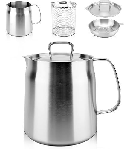 Pichet séparateur de graisse – 1200 ml en acier inoxydable | Séparateur de graisse avec filtre pour