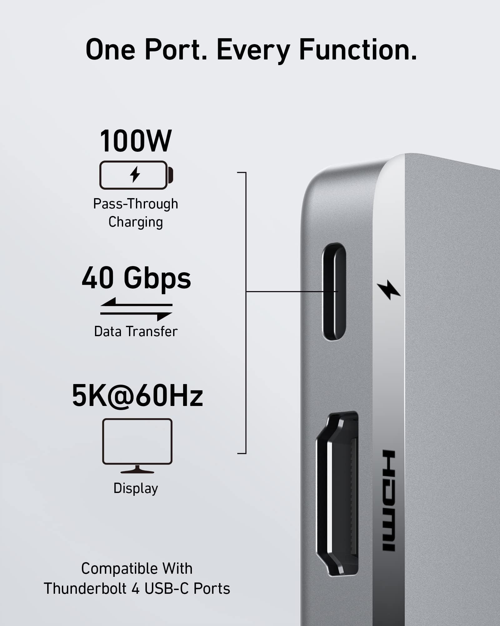 Anker USB C Hub for MacBook, 7-in-2 with 4K HDMI, Compatible with Thunderbolt 4, 1 Type C and 2 USB A Data Ports for MacBookPro 13 Inch, MacBookAir M1 / M2, and More