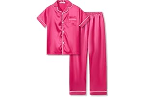 Topgal Little & Big Girls Pajama Set Size 6-16 - Fuchsia Satin Silky Cute Long Sleeve & Pants Outfit