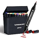 HOOHLOOY 60 Colors Upgraded Alcohol Marker Set, Brush Chisel Double Head Art Marker for Artists Adult Coloring, Sketching, Painting, Comes with Storage Bag